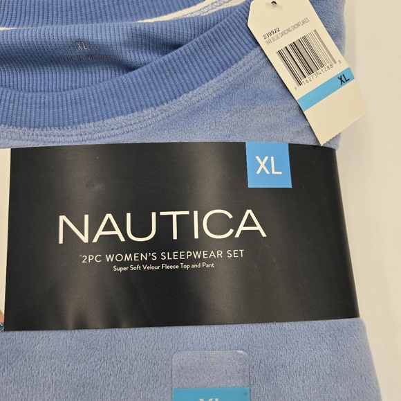 NWT Nautica 2 Pc. Women's Sleepwear Set Velour Fleece Size XL Blue - Picture 2 of 4